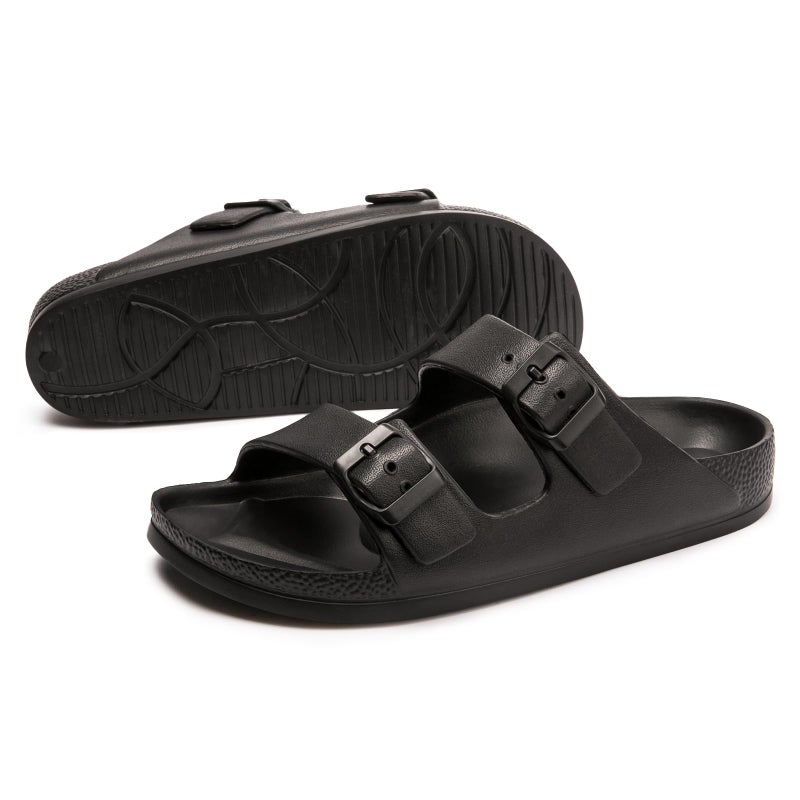 FUNKYMONKEY Women's Comfort Slides, Adjustable Double Buckle with Arch Support EVA Non-Slip Flat Sandals for Vacation & Daily Wear (9 M US-Women, Black) - Image 5